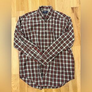 Ralph Lauren Men's Red and Green Christmas Holiday Plaid Button Up Shirt Large